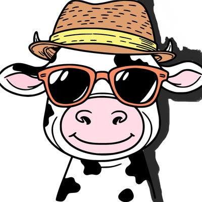 cow with sunglasses and hat