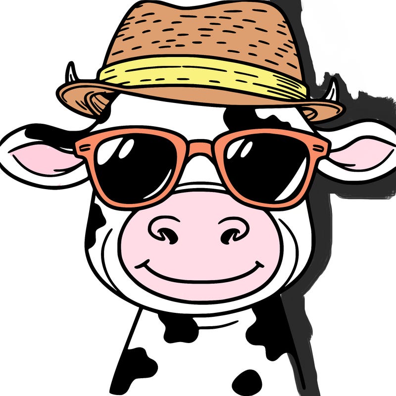 cow with sunglasses and hat