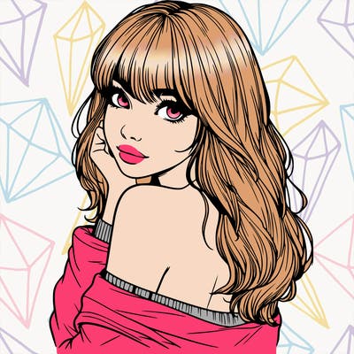 realistic girl with bangs looking over her shoulder