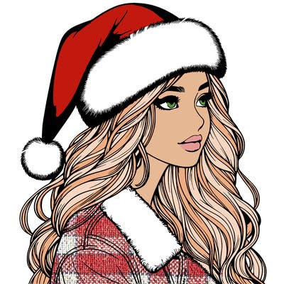 realistic girl in santa hat