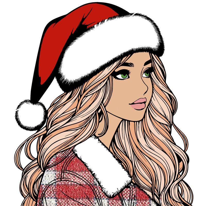 realistic girl in santa hat