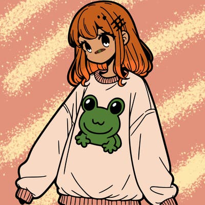 girl wearing frogging sweatshirt