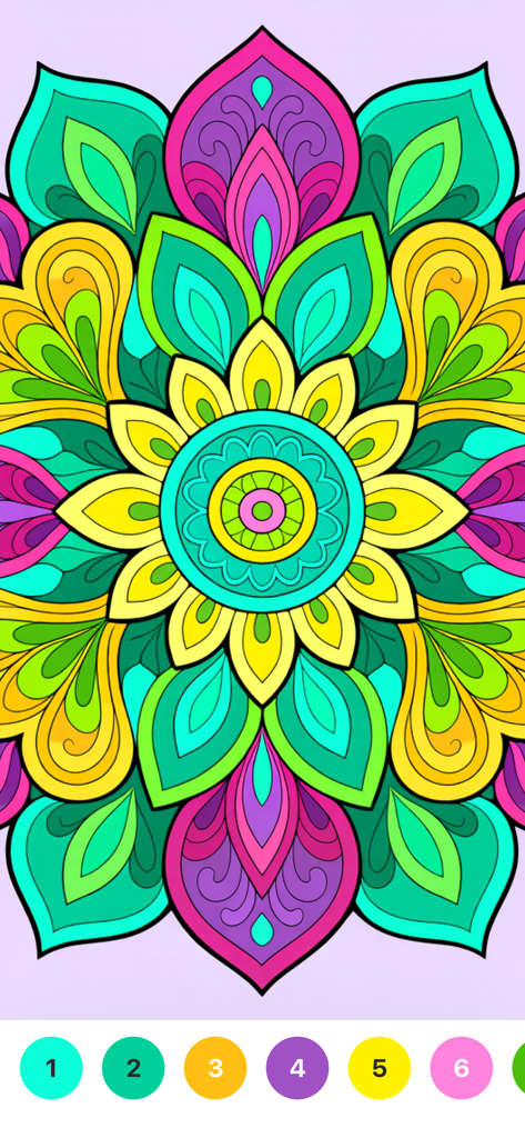 Lebendige Mandala-Kunst innerhalb der Zendala Color App-Oberfläche