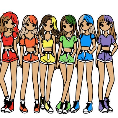a group of girls wearing crop tops and shorts