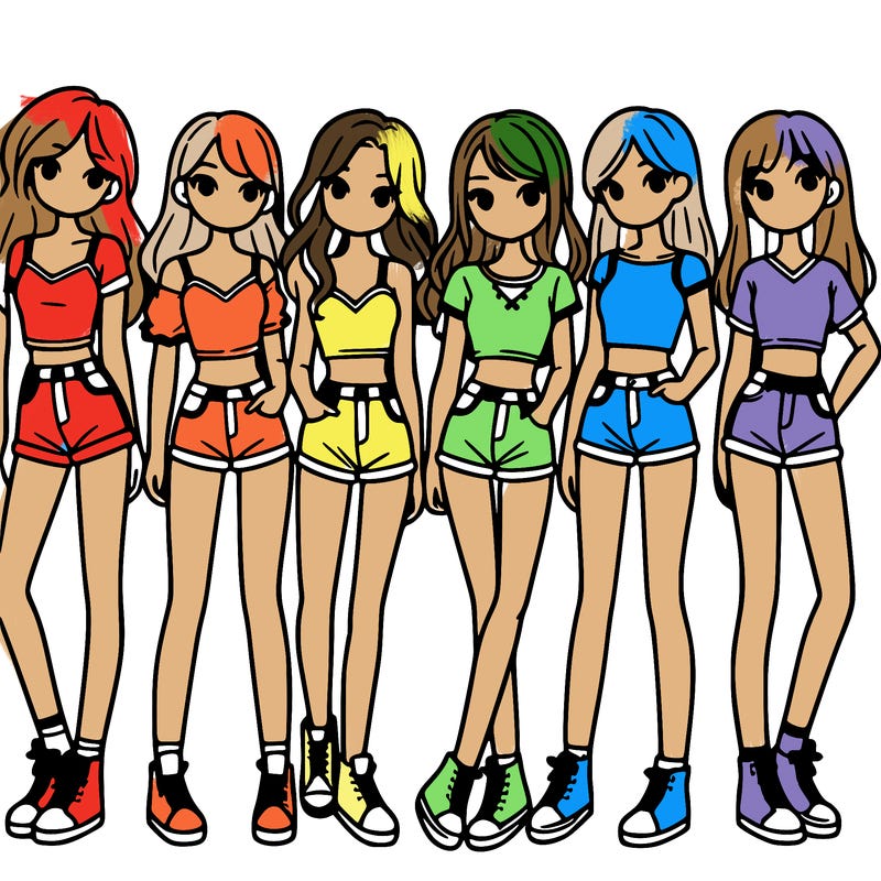 a group of girls wearing crop tops and shorts