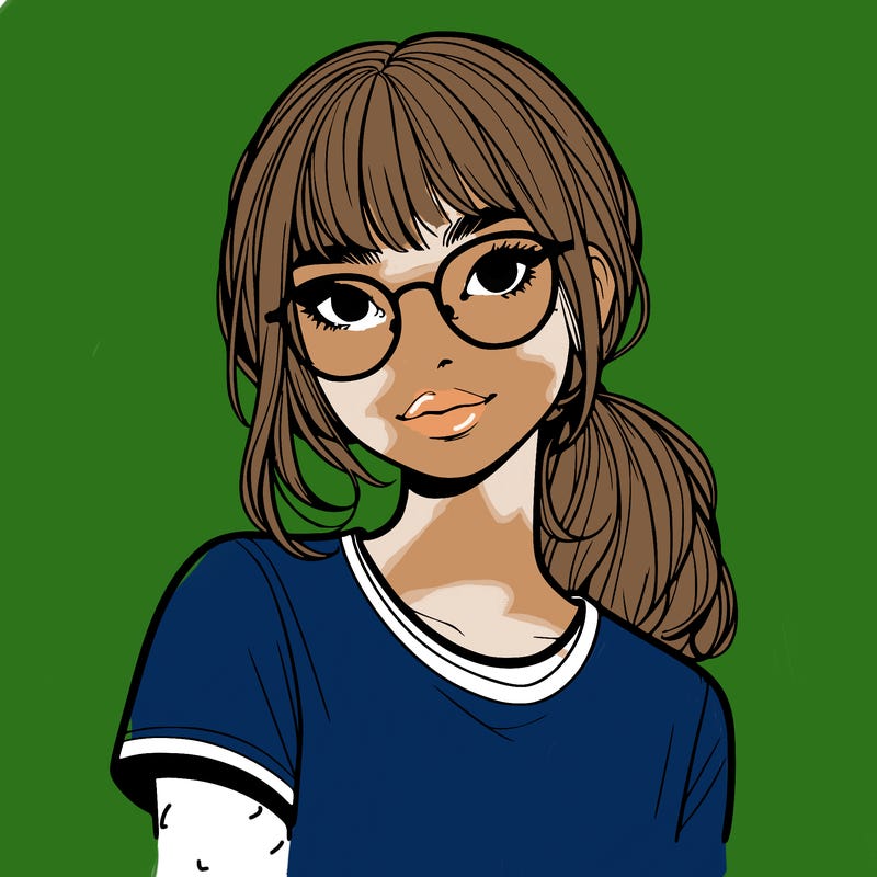 realistic girl with freckles and clear glasses