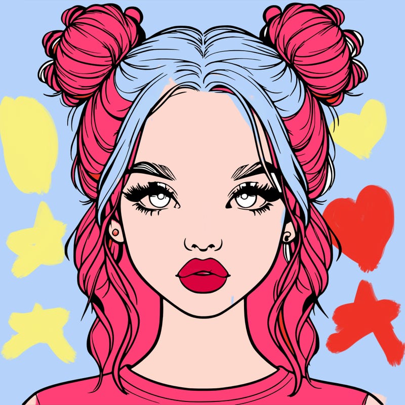 realistic girl with two buns in hair and lips
