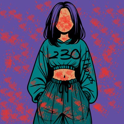 realistic girl faceless with baggy pants and a crop top