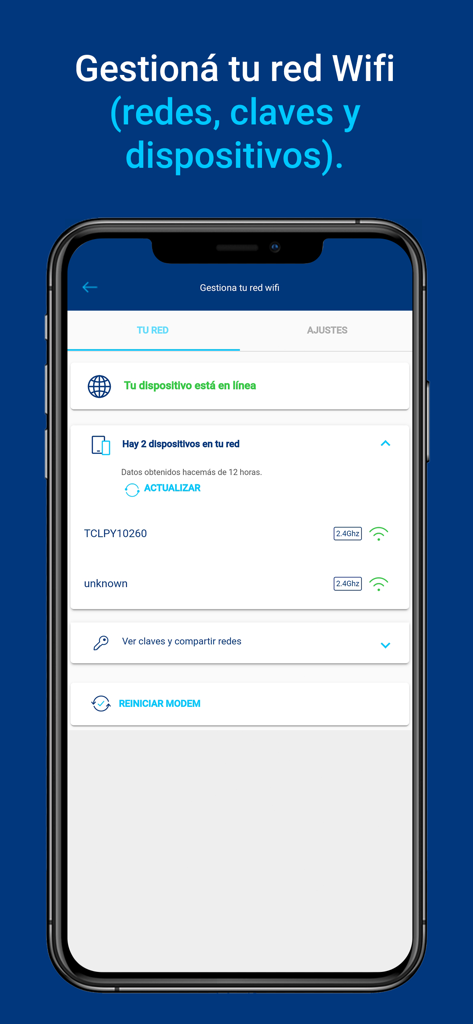 Mi Tigo Paraguay - Interface of the Mi Tigo Paraguay app showing Wi-Fi network management and connected devices.
