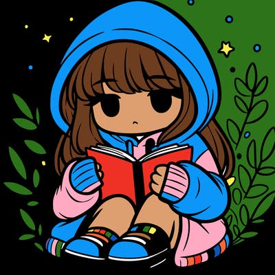 girl in oversized hoodie reading a book