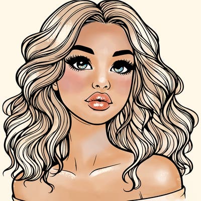 realistic girl with wavy hair and lips