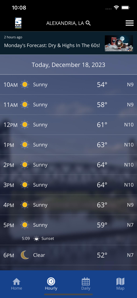 KALB WX app hourly weather forecast for Alexandria Louisiana