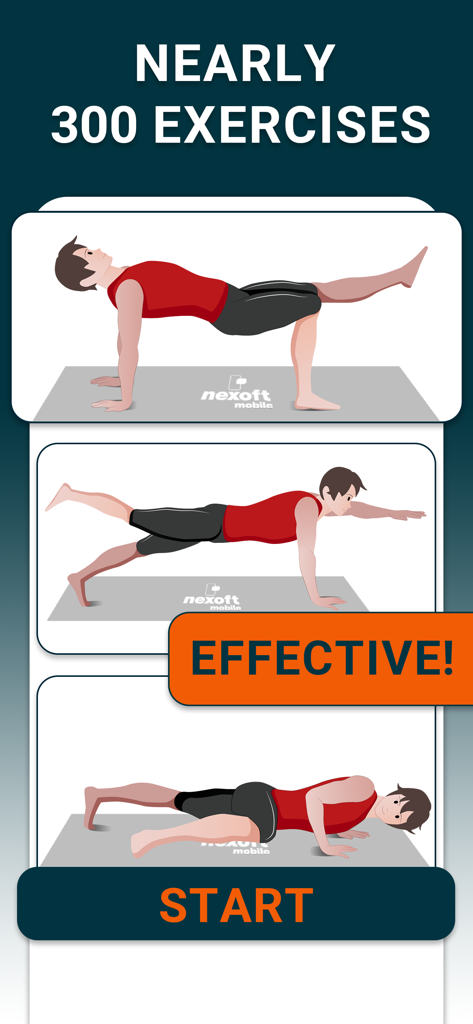 様々な自重エクササイズを示す男性向けフィットネスアプリの画面