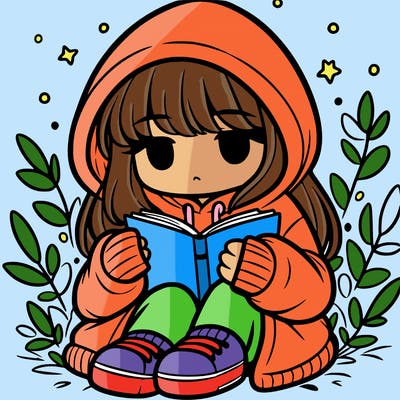 girl in oversized hoodie reading a book