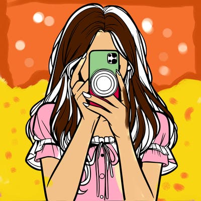 a realistic girl holding her phone taking pictures