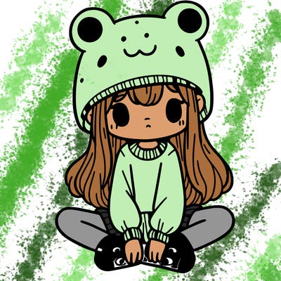 a girl wearing a frog hat and some frog socks