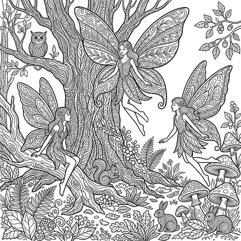 Delight in the intricate beauty of Zentangle forest fairies, gracefully woven into a mystical woodland scene. This captivating coloring page combines fantastical elements with meditative patterns, offering hours of creative relaxation.