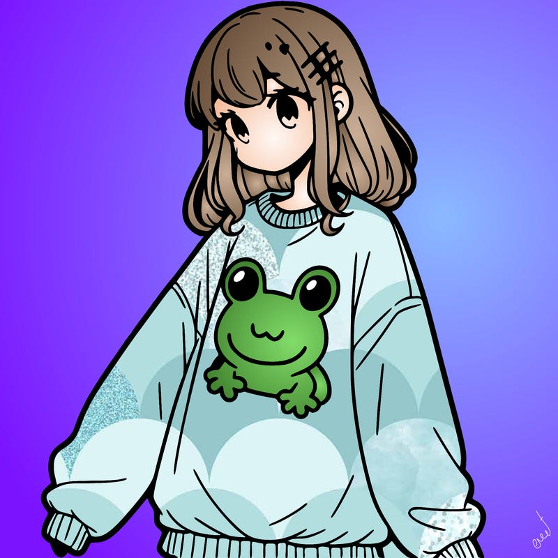 girl wearing frogging sweatshirt