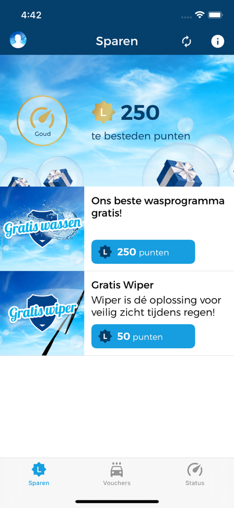 Loogman - WasApp - Benutzeroberfläche der Loogman WasApp, die gesammelte Treuepunkte und verfügbare Autowasch-Belohnungen anzeigt