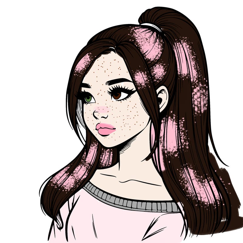 realistic girl with a high ponytail