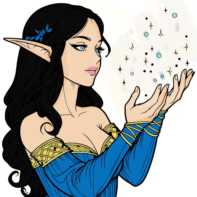 realistic elf girl doing magic