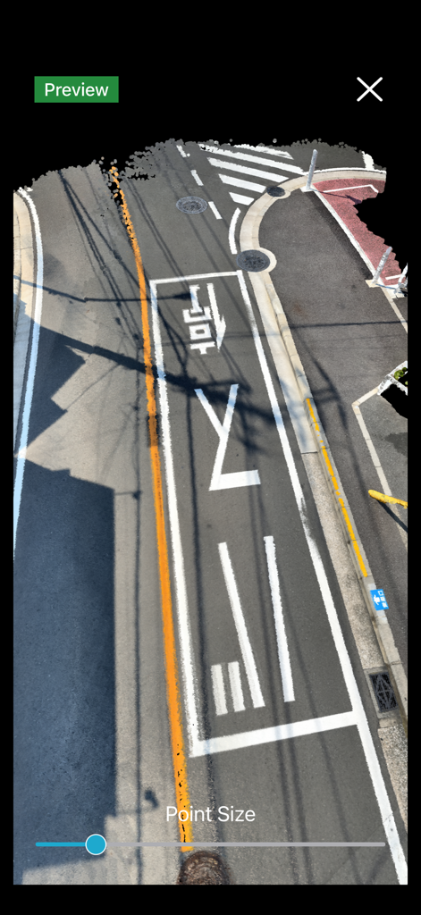 Recon-3D - A high precision 3D point cloud preview of a road scan in the Recon-3D application