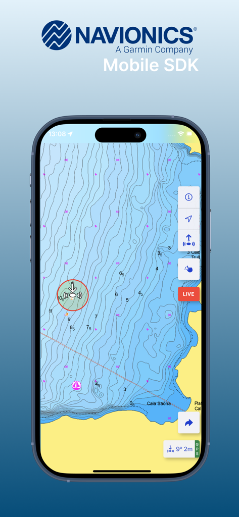 Anchor Alarm: ZENKOU PRO - Smartphone screen showing Anchor Alarm Zenkou Pro app with Navionics nautical chart and boat anchor point