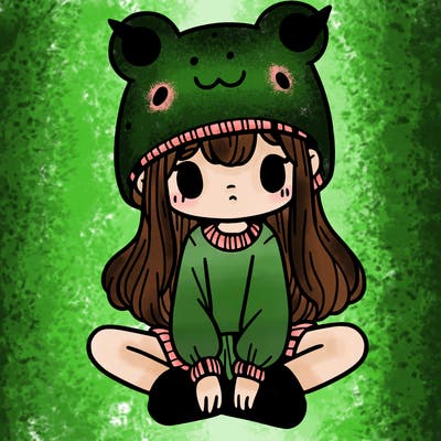 a girl wearing a frog hat and some frog socks