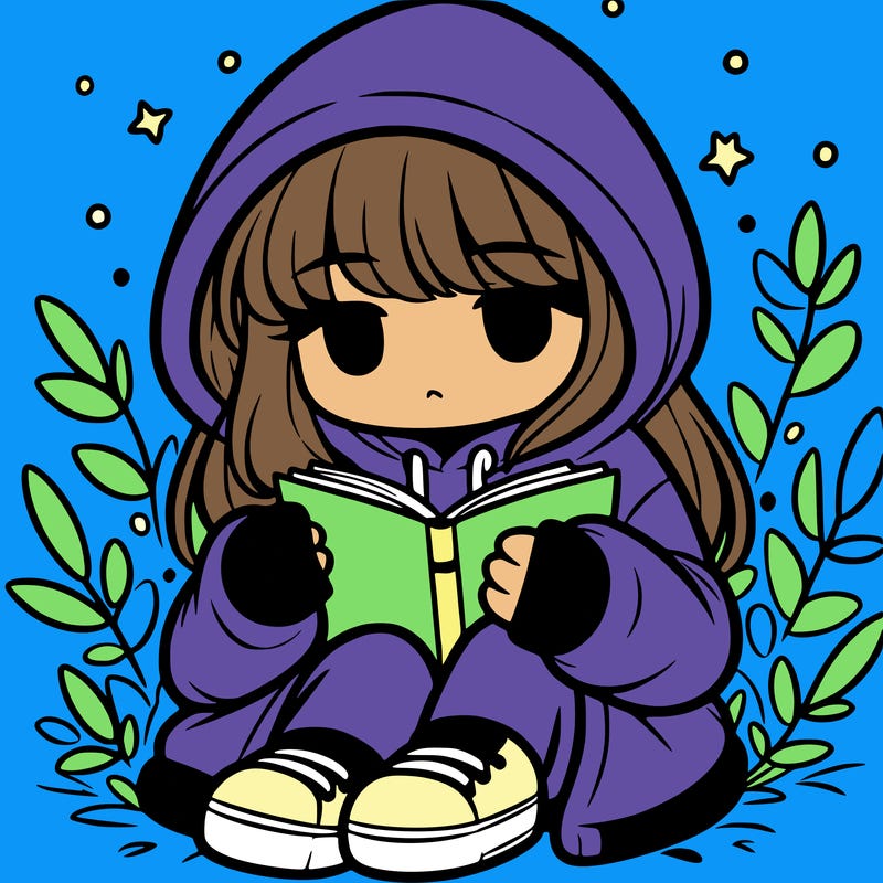 girl in oversized hoodie reading a book