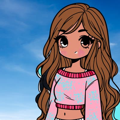 girl with long hair and a crop top with a sweater