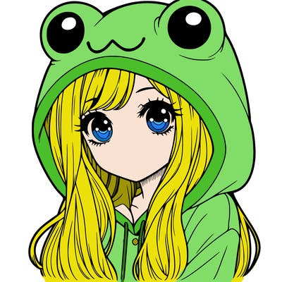 a pretty girl wearing a frog hoodie portrait with long hair