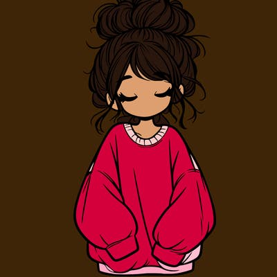 girl with baggy sweatshirt and messy bun