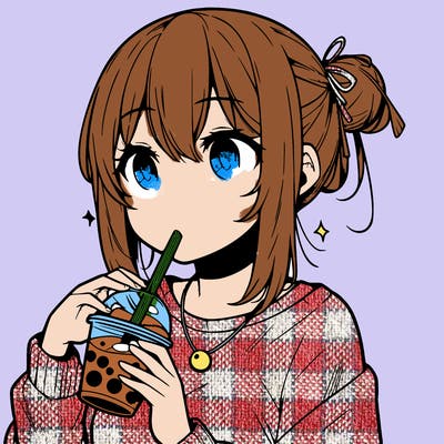 manga character drinking boba