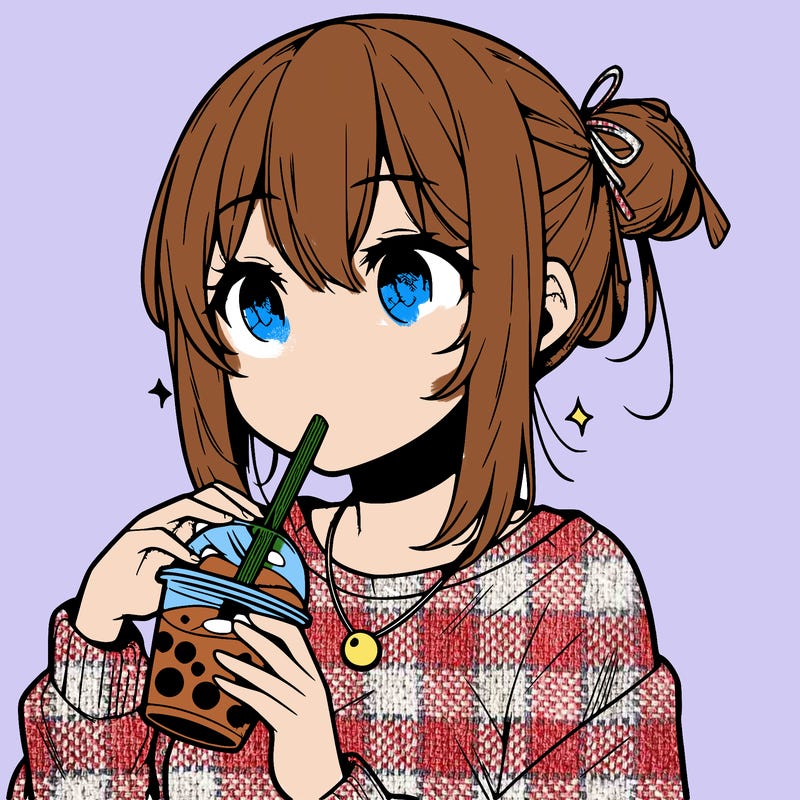 manga character drinking boba