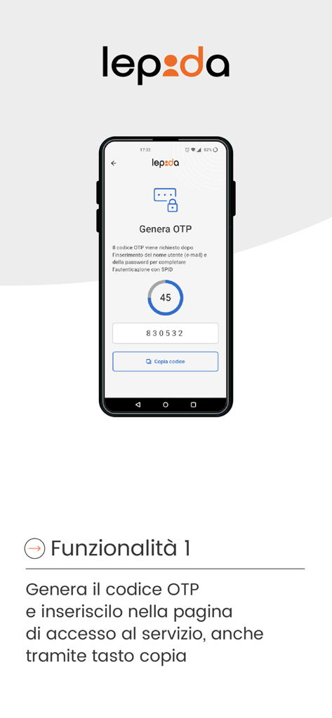 LepidaID - Interfaz de la aplicación móvil LepidaID que muestra la generación de un código OTP de 6 dígitos para un inicio de sesión seguro