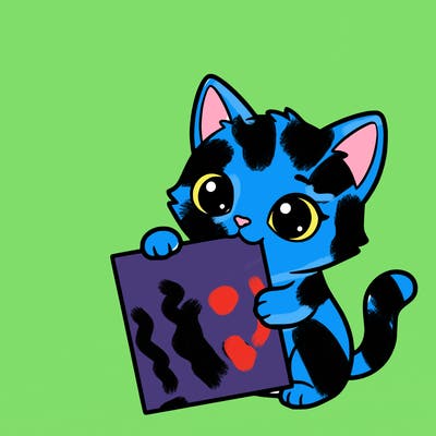 a small cat with a blank sheet of paper in its hand. the cat is sooooooo cute!