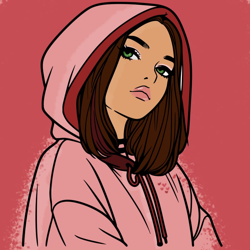a realistic girl in a hoodie