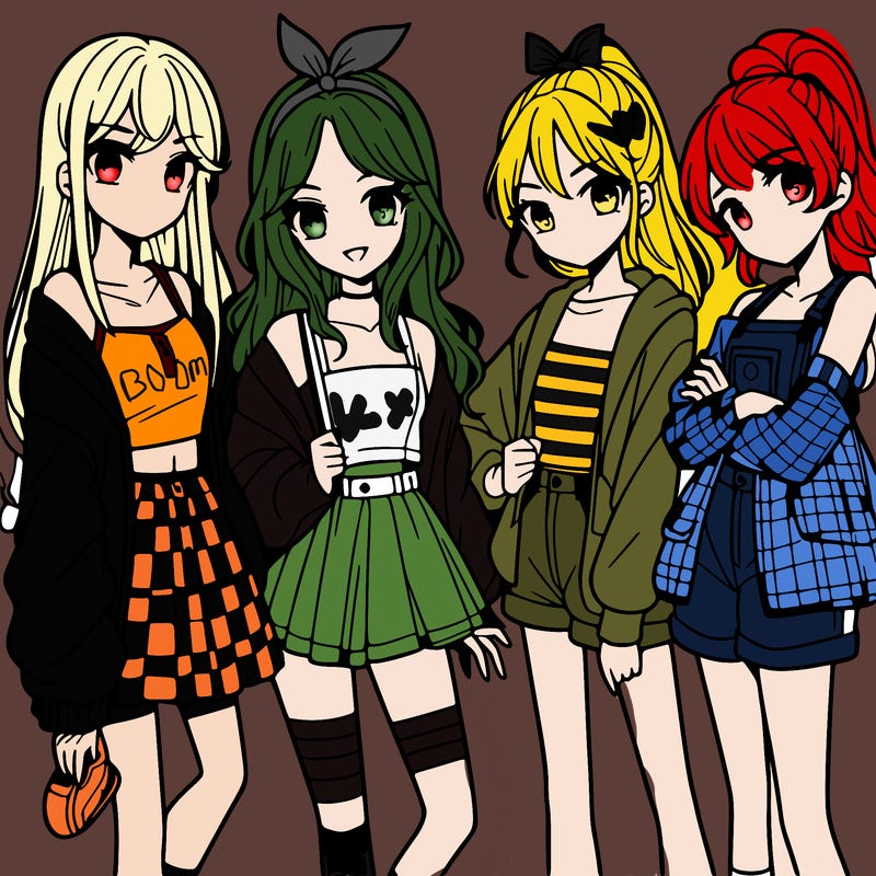 teen manga girls group of 4