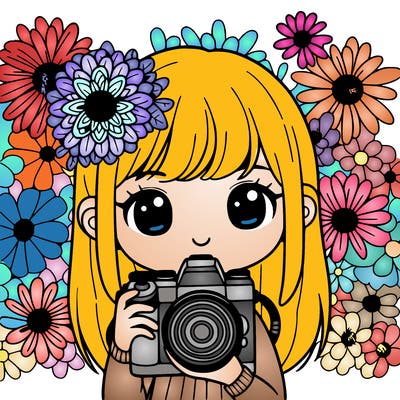 girl phertographer with flower backround