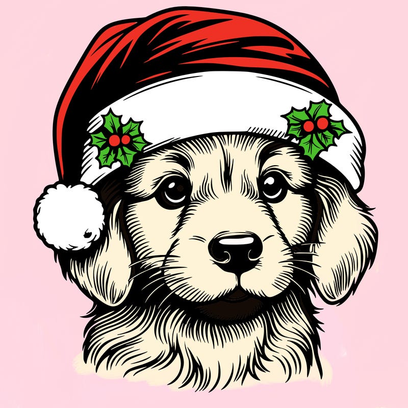realistic dog wearing a santa hat