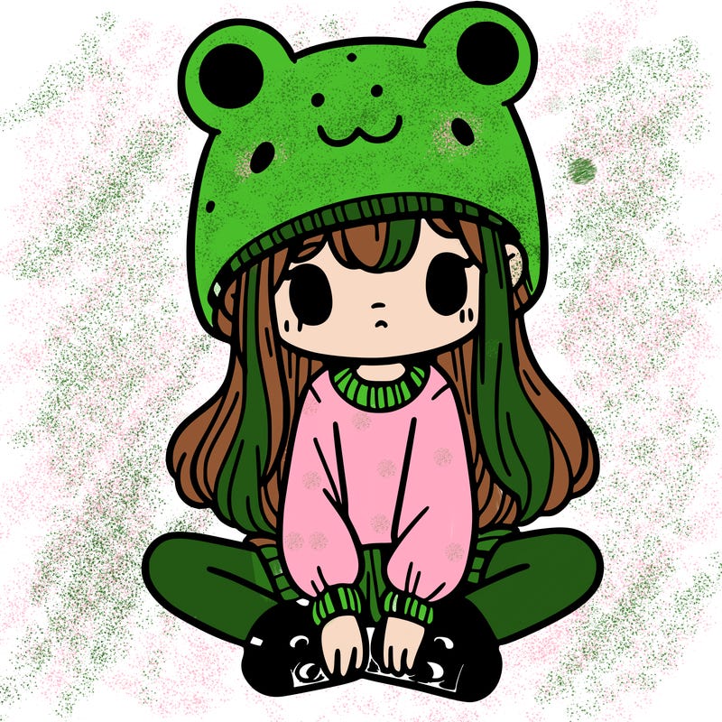 a girl wearing a frog hat and some frog socks