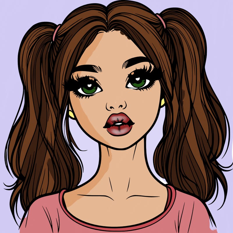 realistic girl with ponytails and lips