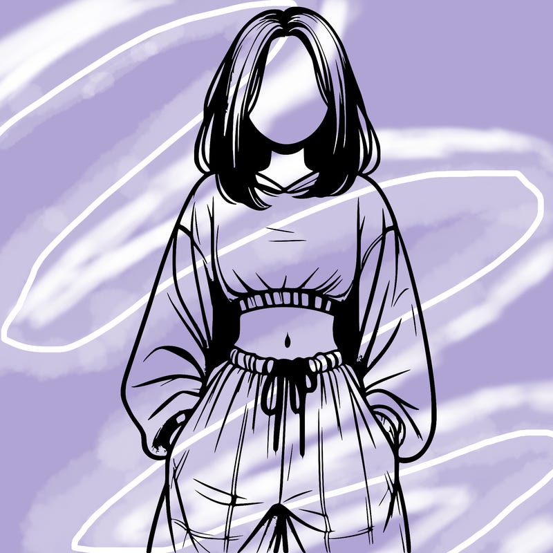 realistic girl faceless with baggy pants and a crop top