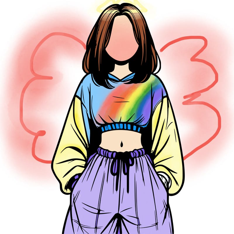 realistic girl faceless with baggy pants and a crop top