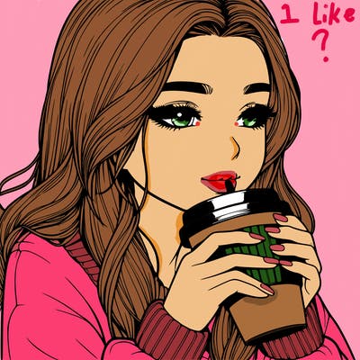 realistic girl drinking coffee