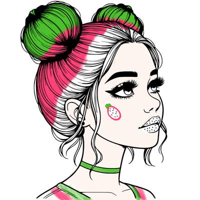 realistic girl with buns on the top of her head