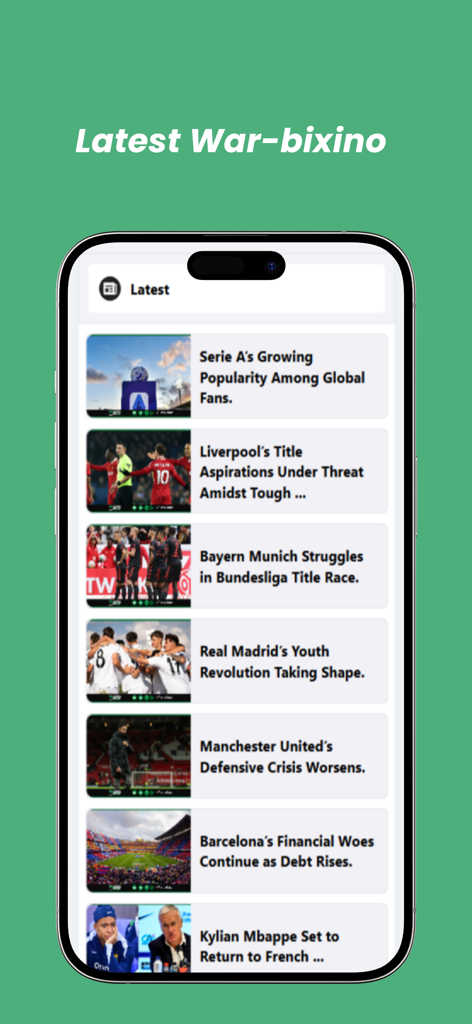 Der neueste Fußballnachrichten-Feed in der Fiirso Hada App mit Schlagzeilen von europäischen Ligen
