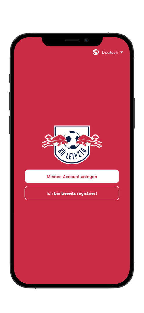 RBL Ticket - Pantalla de bienvenida de la aplicación RBL Ticket con el logo del RB Leipzig y opciones de inicio de sesión