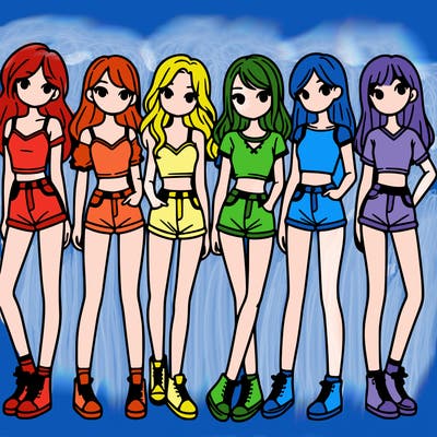 a group of girls wearing crop tops and shorts