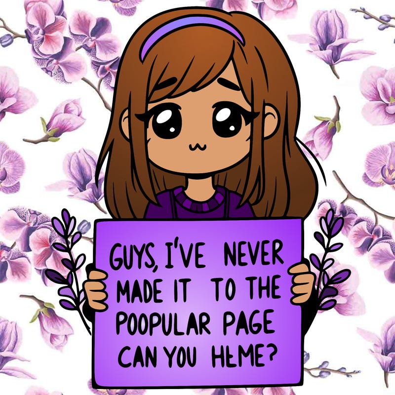 a girl holding up a sign that says, guys, i’ve never made it to the popular page, can you help me?